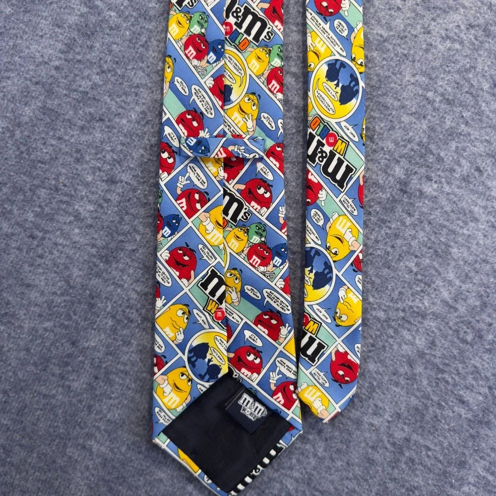 M&M Mens Tie World Comic Strip Character Red Yellow Blue Novelty Necktie